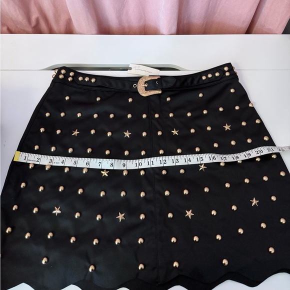 Anthropologie Black Mini Skirt with Gold Studs and stars Belt - Large NWT - Picture 9 of 12